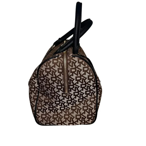 DKNY logo, zip fabric satchel logo charm interior sidewall pockets zip pouch - Picture 3 of 14